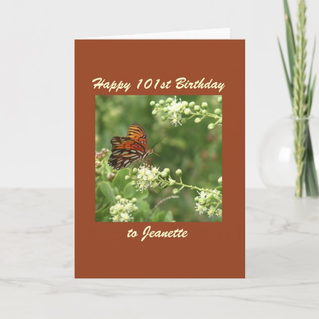 Glücklich 101. Geburtstag Grußkarte Schmetterling Karte (Vorderseite)