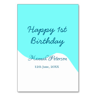 Glücklich 1. Geburtstag blau wavy retro boho Name  Tischnummer