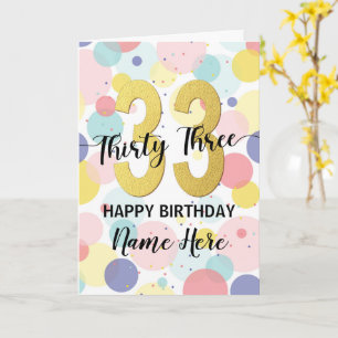 Glücklich 33. Geburtstag Pastel Rainbow und Gold G Karte