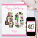 Glücklich 40. Geburtstag Nummer 40 FotoCollage gro Karte<br><div class="desc">Say Happy 40. Geburtstag Mama mit einer einzigartigen Geburtstagskarte und Ihrer eigenen individuellen Foto Collage. Diese Geburtstagskarte für Mama hat eine weibliche Skripttypografie in Rosa und einfach Styling, um sich auf Ihre Bilder in der Zahl 40 zu konzentrieren. Die Vorlage ist Set für Sie, um Happy Birthday Mama zu mumie,...</div>