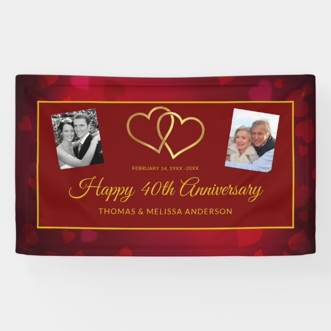 GLÜCKLICH 40. JAHRESRUBY GOLD HEARTS & FOTOS BANNER (Horizontal)