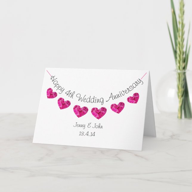 Glücklich 4. Hochzeitstag Blume Herzensburge Karte (Vorderseite)