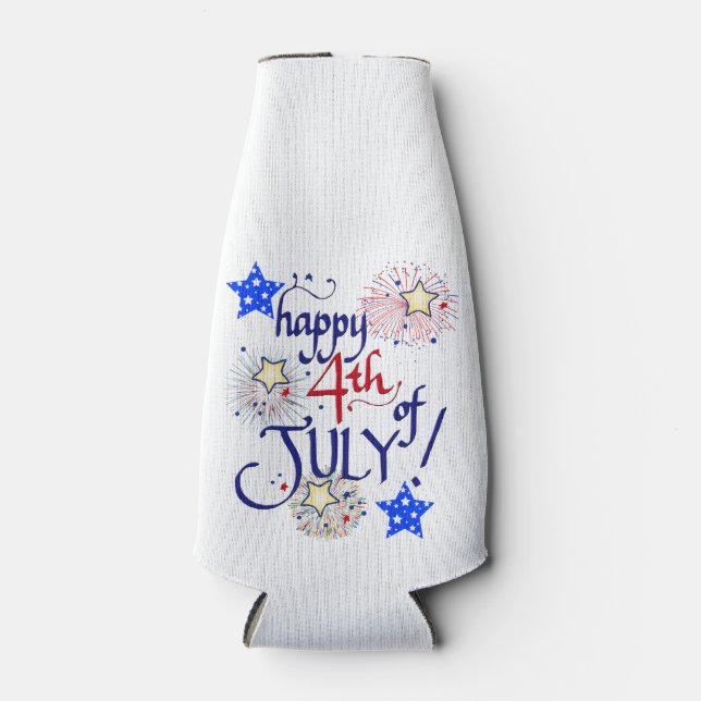 Glücklich 4. Juli! mit Feuerwerk und Sternen Flaschenkühler (Vorderseite)
