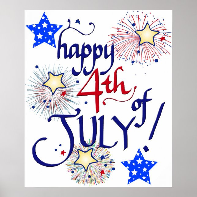 Glücklich 4. Juli! mit Feuerwerk und Sternen Poste Poster (Vorne)