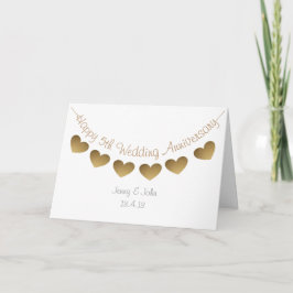 Glücklich 5. Hochzeitstag, Holzherzen Karte