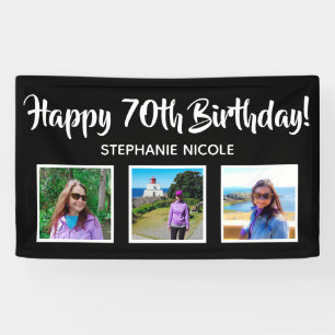 Glücklich 70. Geburtstag Schwarz Personalisiert 3  Banner