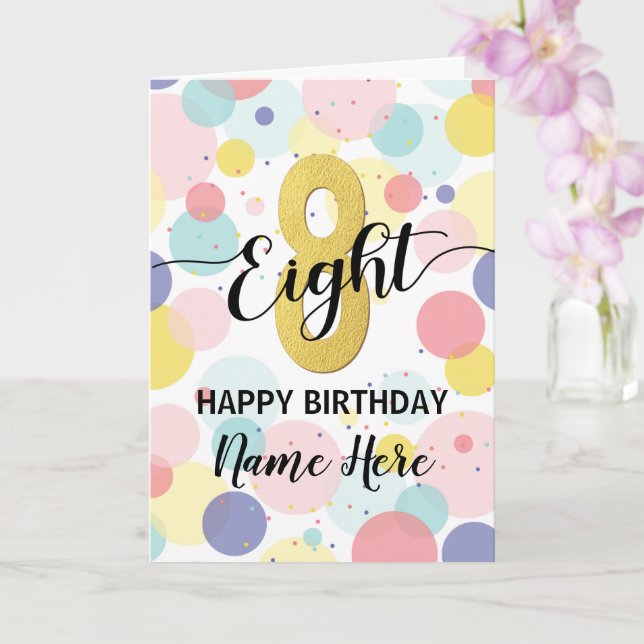 Glücklich 8. Geburtstag Pastel Rainbow Gold Girl Karte (Orchidee)