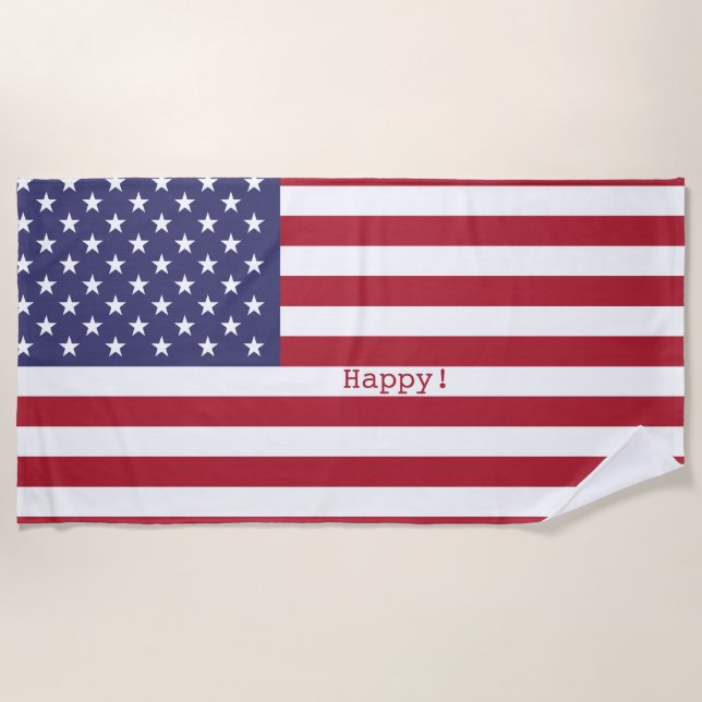 Glücklich! American USA Flag 4. Juli Personalize Strandtuch (Vorderseite)