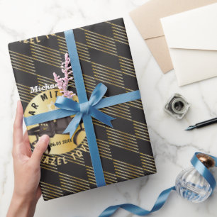 Glücklich Bar Mitzvah 20XX Mazel Tov! Gold Modern Geschenkpapier