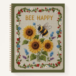 Glücklich bestickte Hummel und Sonnenblumen Blumen Notizbuch