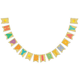 GLÜCKLICH BIRTHDAY □ MULTICOLORED on OLD GOLD FARB Wimpelkette