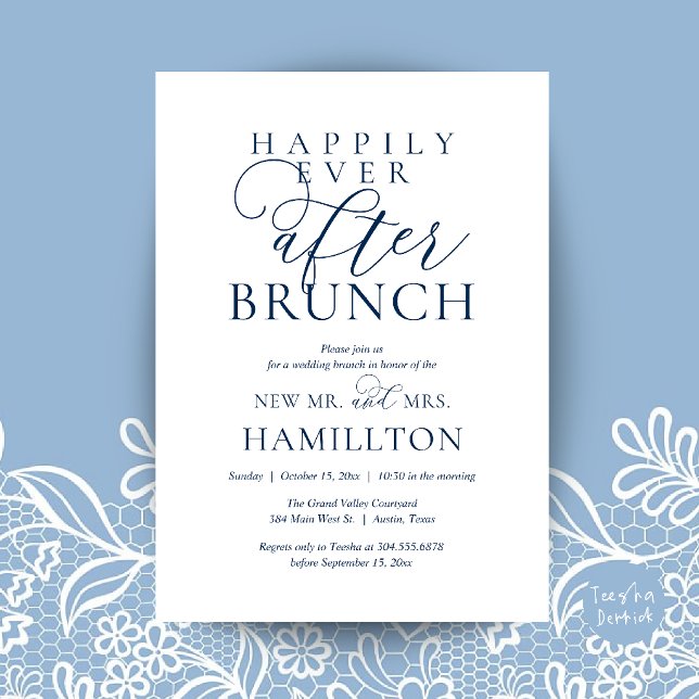 Glücklich bis ans Ende der Zeit - Brunch nach der  Einladung (Happily Ever After Brunch Modern Post Wedding Invitation Card in navy Blue)