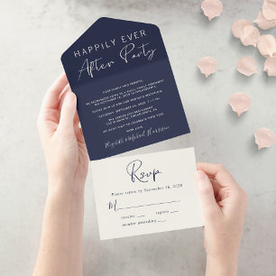Glücklich bis ans Ende der Zeit Navy Blau Hochzeit All In One Einladung