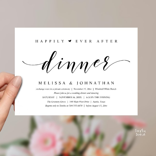 Glücklich bis ans Ende des Abends, Moderner Minima Einladung (Happily Ever After Dinner, Modern Minimalist reception Invitation Card, black and white)
