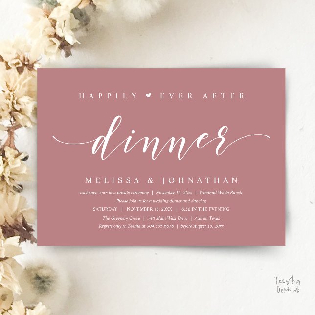 Glücklich bis ans Lebensende, Moderner Minimalist Einladung (Happily Ever After Dinner, Modern Minimalist reception Invitation Card, dusty rose pink)