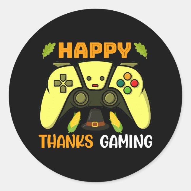 Glücklich dank Gaming Funny Runder Aufkleber (Vorderseite)