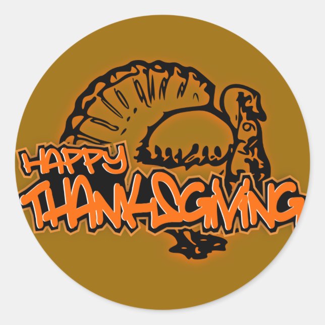 GLÜCKLICH DANKSGIVING DESIGN RUNDER AUFKLEBER (Vorderseite)