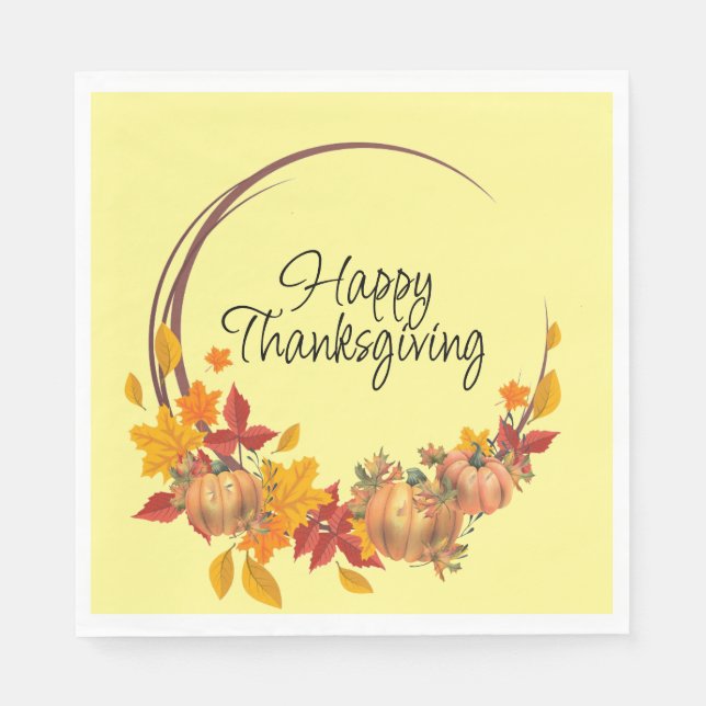 GLÜCKLICH DANKSGIVING Herbstlaubs Pumpkins Wreath Serviette (Vorderseite)