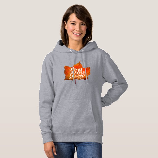 GLÜCKLICH DANKSGIVIVING HERBSTLAUB AUTUMN LEAF HOODIE (Vorne ganz)