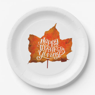 GLÜCKLICH DANKSGIVIVING HERBSTLAUB AUTUMN LEAF PAPPTELLER