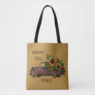GLÜCKLICH FALL Y'ALL! Karierter Sonnenblumenwagen Tasche