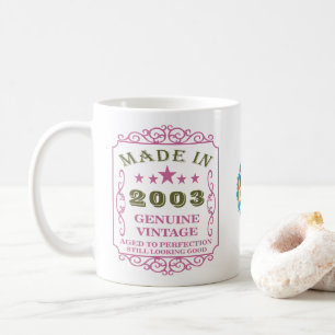 Glücklich Geburtstag 2003 Name Datum Vintag rosa Kaffeetasse