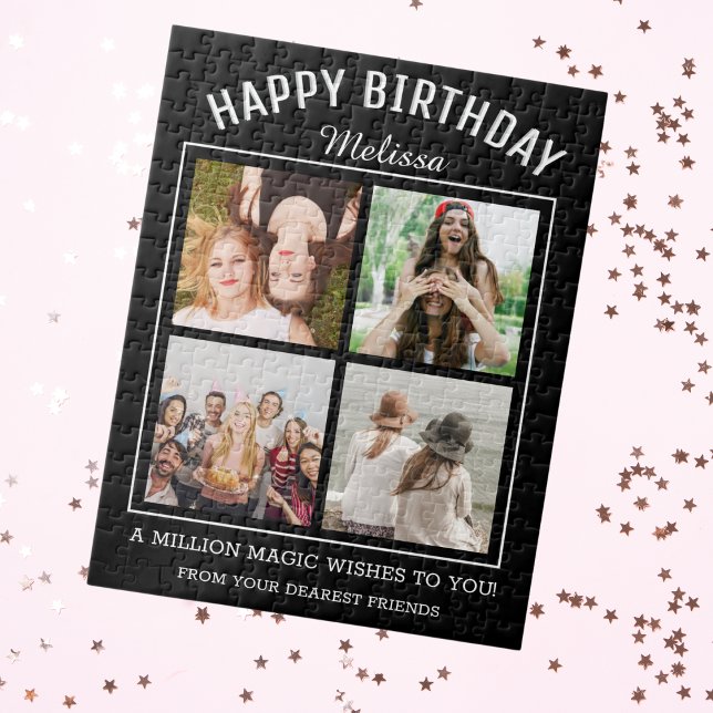 Glücklich Geburtstag 4 Foto Collage (Happy Birthday 4 Photo Collage Jigsaw Puzzle Best friend birthday gift idea)