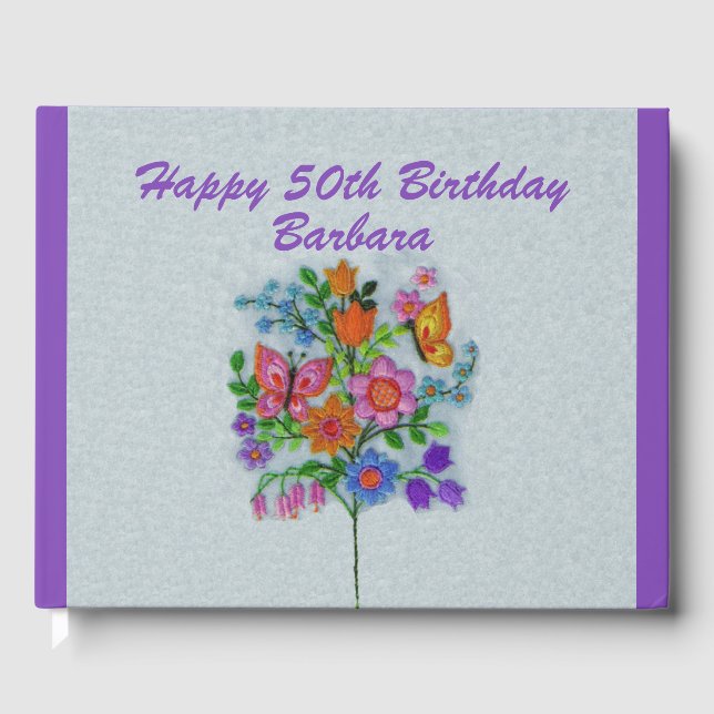 Glücklich Geburtstag Bright Blume Bouquet Butterfl Gästebuch (Vorderseite)