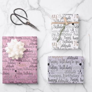 Glücklich Geburtstag Pink Lila Ombre Geschenkpapier Set