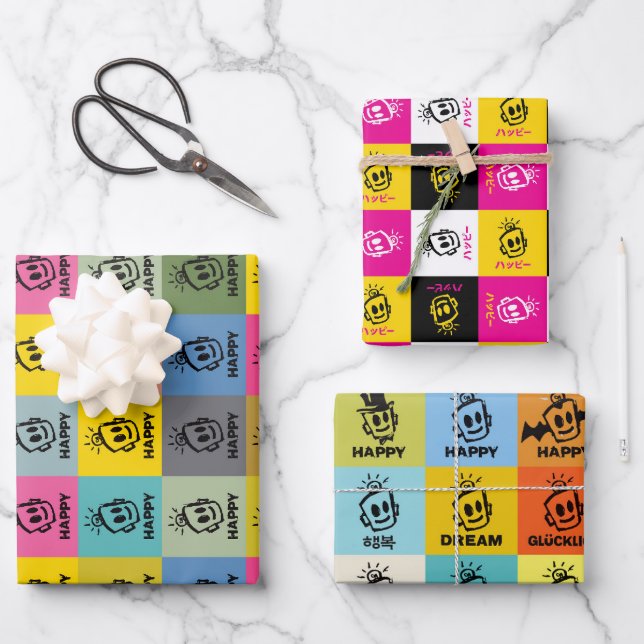 GLÜCKLICH GESCHENKPAPIER SET (Vorderseite)