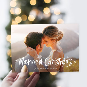 Glücklich gezeichnete verheiratete Weihnachts-Foto Feiertagskarte