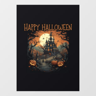 GLÜCKLICH HALLOWEEN, Burg, Kürbis Fensteraufkleber