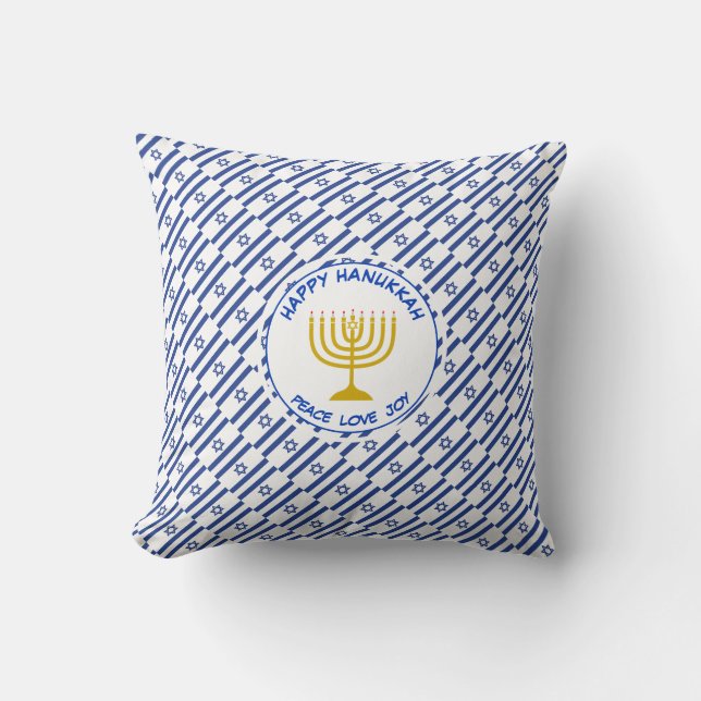 GLÜCKLICH HANUKKAH Peace Liebe Joy ISRAELI FLAG Kissen (Vorderseite)