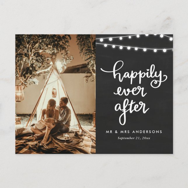 glücklich immer nach | Chalkboard Wedding Foto Postkarte (Vorderseite)