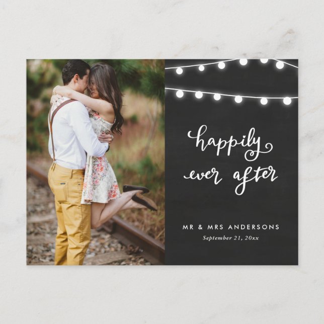 glücklich immer nach | Chalkboard Wedding Foto Postkarte (Vorderseite)