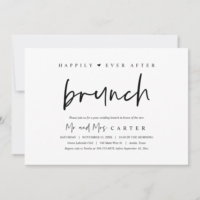 Glücklich immer nach dem Brunch Post Hochzeit feie Einladung (Vorderseite)