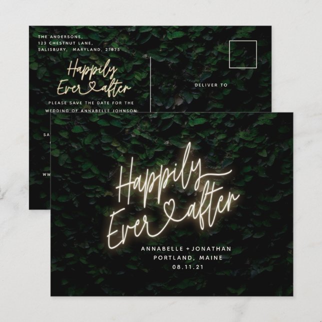 Glücklich immer nach dem modernen Blatt Hochzeit E Postkarte (Vorne/Hinten)