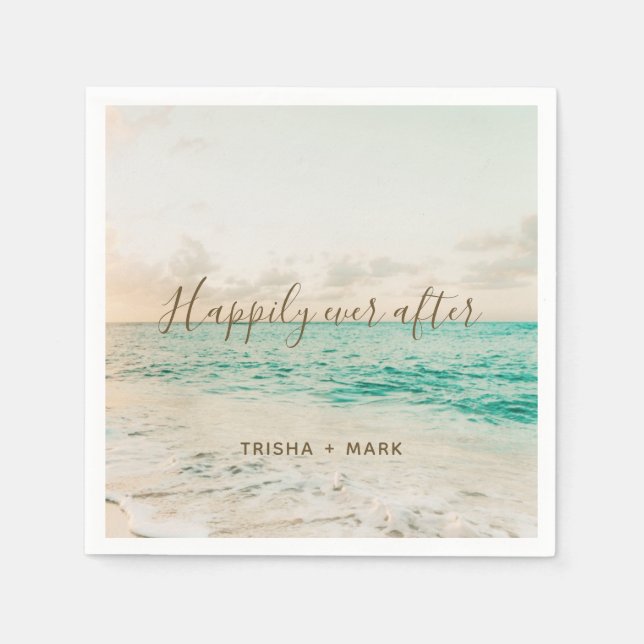 Glücklich immer nach der Hochzeit am Strand Serviette (Vorderseite)
