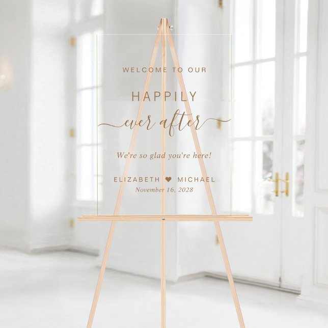 Glücklich immer nach Gold Script Hochzeit Willkomm Acrylschild (Von Creator hochgeladen)