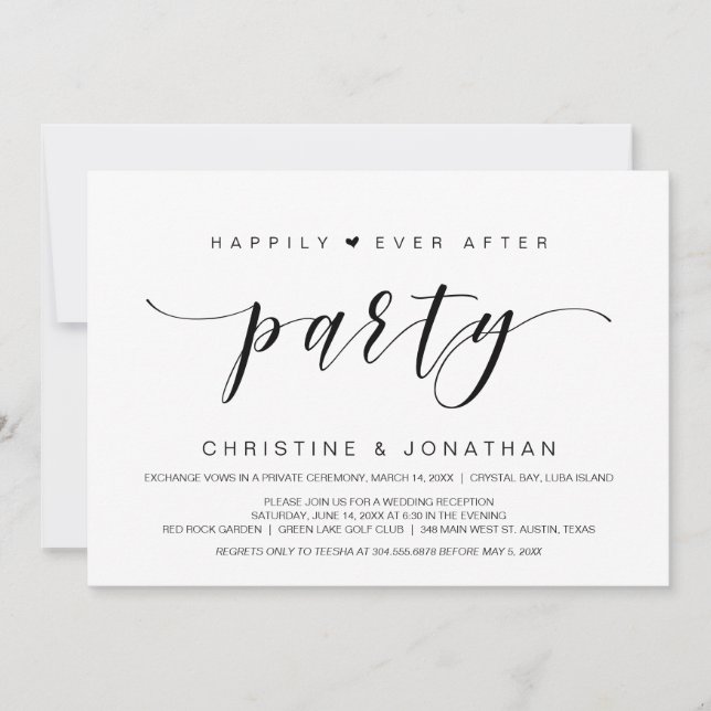 Glücklich immer nach, Hochzeit Elopement Party Einladung (Vorderseite)