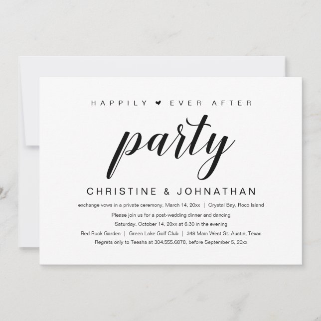 Glücklich immer nach, Hochzeit Elopement Party Inv Einladung (Vorderseite)