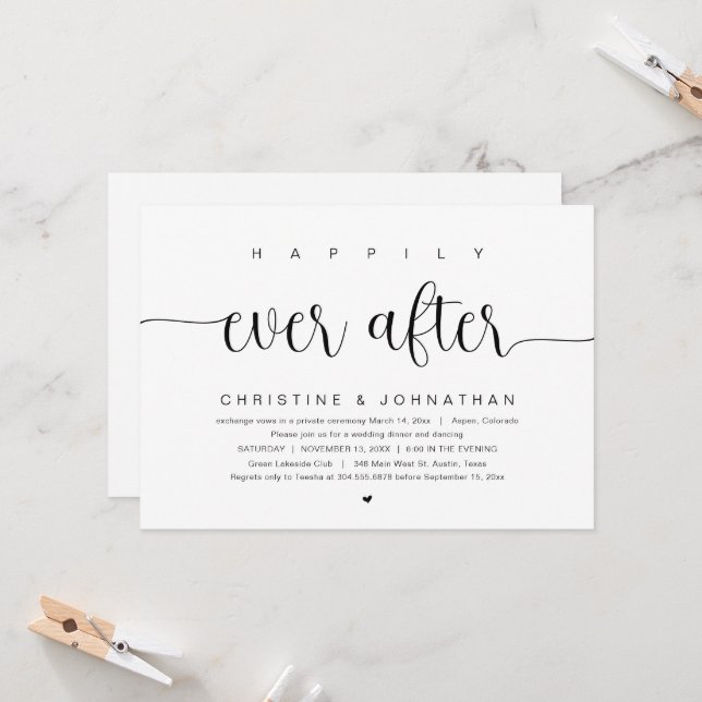 Glücklich immer nach, Hochzeit Elopement Party Inv Einladung (Vorderseite/Rückseite Beispiel)