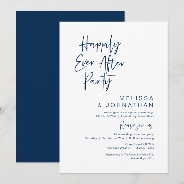 Glücklich immer nach, Hochzeit Elopement Party Inv Einladung (Vorne/Hinten)