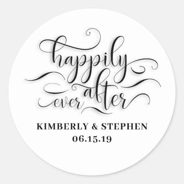 glücklich immer nach Hochzeit Runder Aufkleber (Vorderseite)