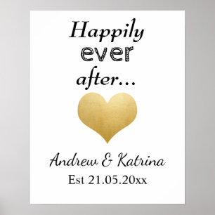 glücklich immer nach   Imitate Gold Foil Heart Wed Poster
