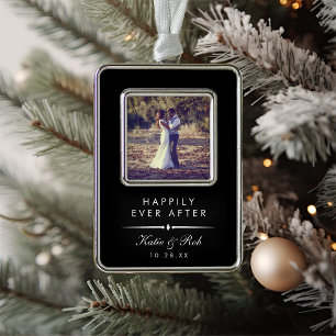 glücklich immer nach Modernes elegantes Hochzeit Rahmen-Ornament Silber