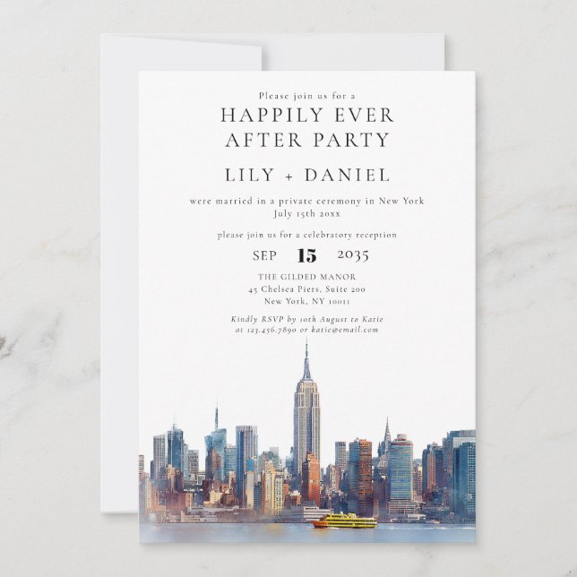 Glücklich immer nach New York City Wedding Einladung (Vorderseite)