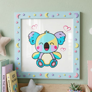Glücklich lächelnder Baby koala Bär mit Liebe Herz Fotodruck