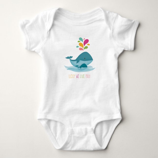 Glücklich leben wir Maui! Buckelwal und -baby Baby Strampler (Vorderseite)