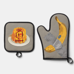 GLÜCKLICH mit deinem Essen spielen Ofenhandschuh & Topflappen-Set